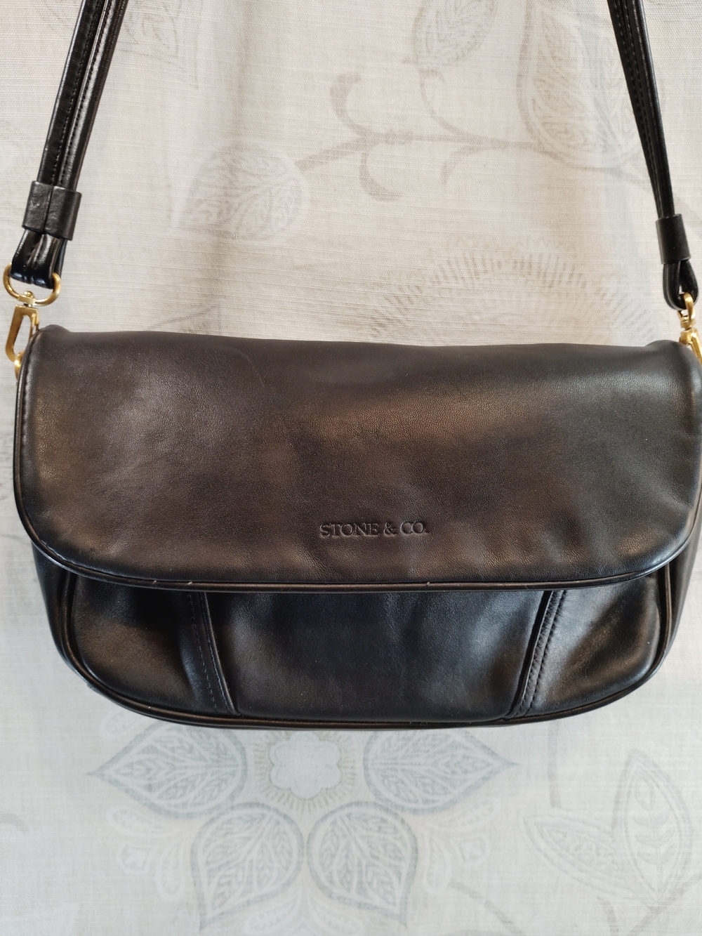 Stone & Co. Black Leather Flap Crossbody Bag